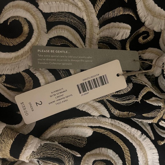 NWT Chico's Travelers Collection Scrolled Bomber Jacket Size 2 Large Navy Gold - Picture 6 of 11